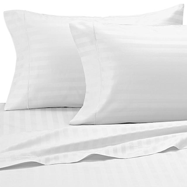 Damask Stripe 500-Thread-Count Olympic Egyptian Cotton Queen Sheet Set in White