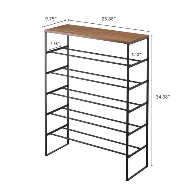 Black 6-Tier Wood Top Shoe Rack