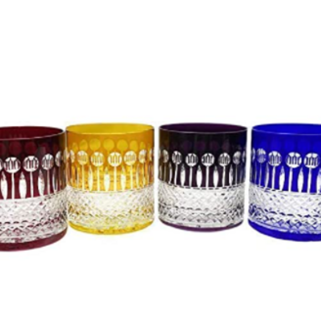 6 Aperitif Whisky Juice and Water Crystal Glasses - 6 colors Assortment - Service Roemer Diamant (9 fl oz) - Klein House - Company : Artisan du Cristal - Gift set - Stamp : Klein 54120 Baccarat France