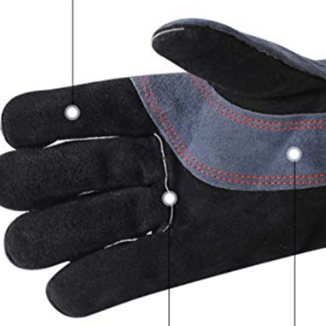 RAPICCA Forge Welding Gloves Extreme Heat Resistant Leather with Kevlar Stitching,Perfect for Fireplace,Stove,Oven,Furnace,Grill,BBQ,Mig,Pot Holde,Animal handling 16 inches Extra Long Sleeve – Gray