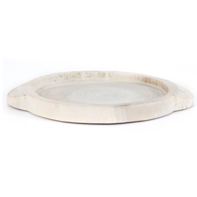 Terry Rustic Lodge White Solid Wood Round Decorative Tray
