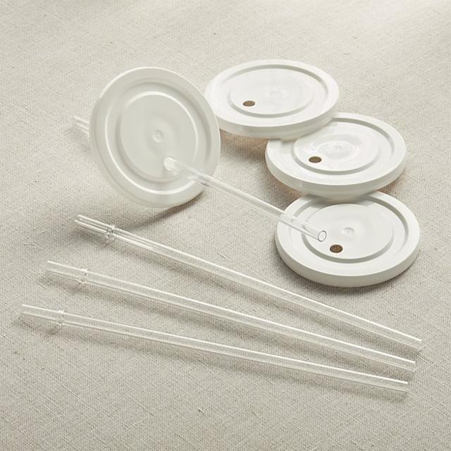 Set of 4 Working Glass Lids with Straws