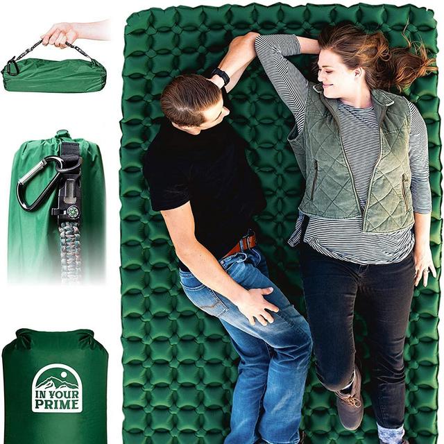 In Your Prime Double Sleeping pad for Camping - Camp Bed for Backpacking Ultralight - Inflatable 2 Person Mattress - Portable car, Tent or Truck mat - Pump Bag, Paracord Handle & Carabiner Included