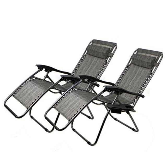 XtremepowerUS Zero Gravity Chair Adjustable Reclining Chair Pool Patio Outdoor Lounge Chairs Set of 2(Gray)