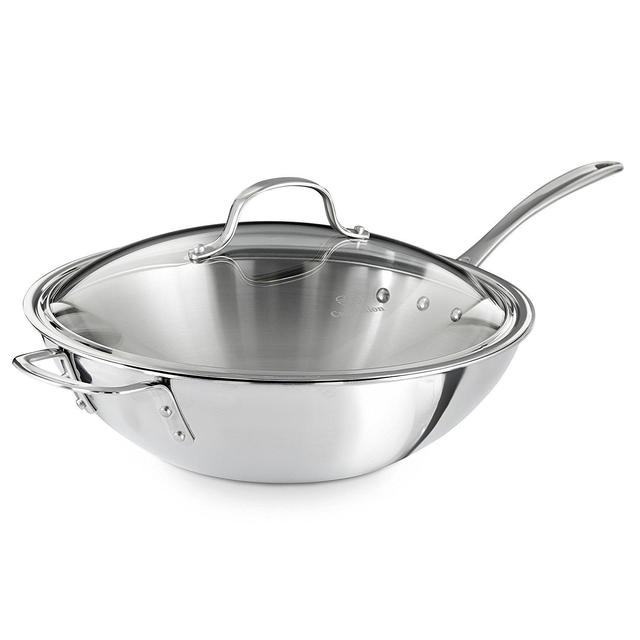 Calphalon Triply Stainless Steel 12-Inch Wok Stir Fry Pan with Cover