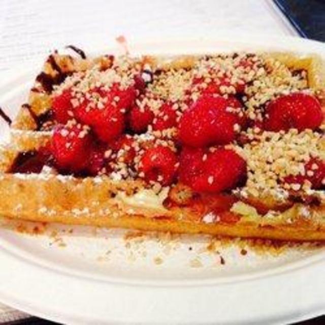 Delicious waffle dessert in Belgium