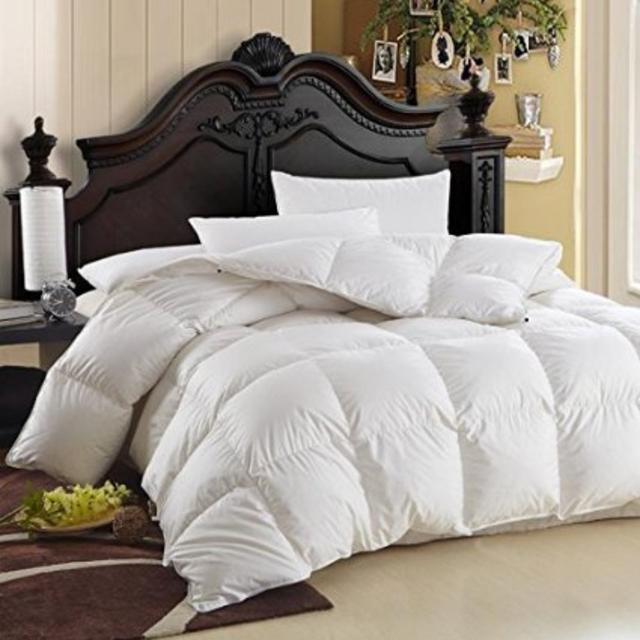 LUXURIOUS Queen Size Siberian GOOSE DOWN Comforter, 600 Thread Count 100% Egyptian Cotton Cover, Solid White Color, 750 Fill Power, 60 Oz Fill Weight, All Season Down Comforter