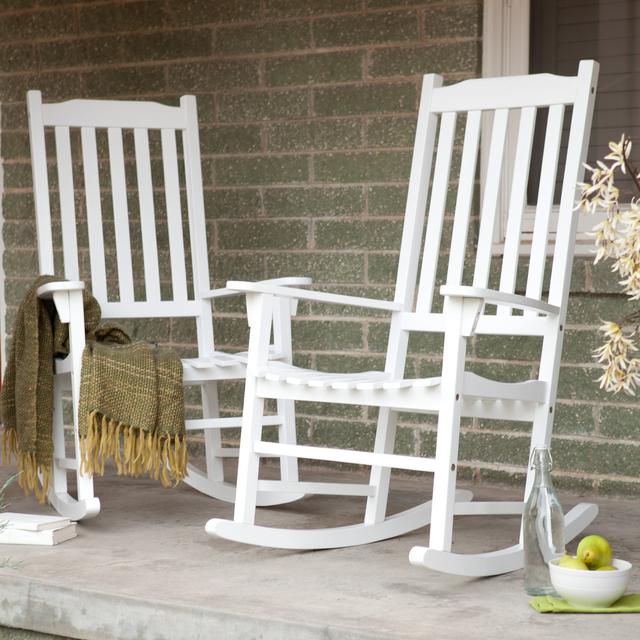 Coral Coast Indoor/Outdoor Mission Slat Rocking Chairs - White - Set of 2