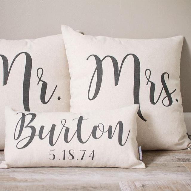 Mr and Mrs Pillow Sets | 3 Wedding Pillows Set Custom Monogrammed Pillow Sets | Pillows with Mr and Mrs Last Name & Established Date