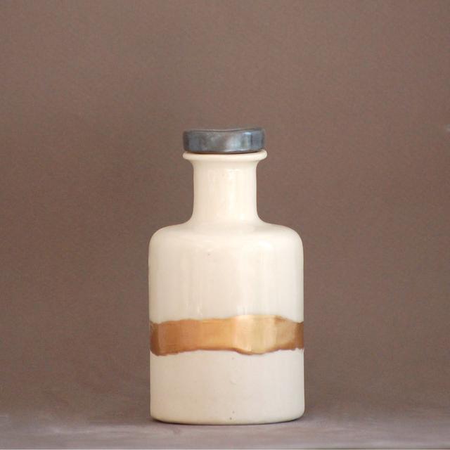 White & Copper Porcelain Apothecary Bottle
