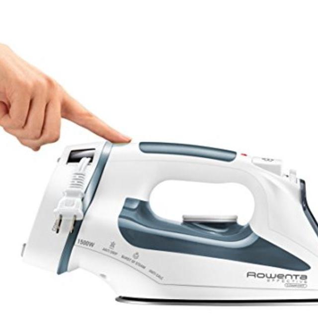 Rowenta DW2090 Effective Comfort 1500-Watt Cord Reel Steam Iron Stainless Steel Soleplate with Auto-Off, 300-Hole, Gray