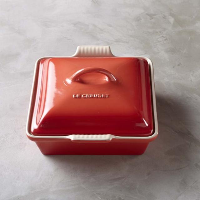 Le Creuset Stoneware Shallow Square Covered Baker, Coral