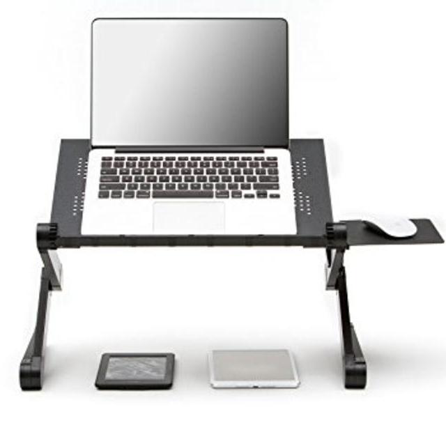 Portable Adjustable Vented Laptop Stand/Desk/Table Notebook Macbook Ergonomic TV Bed Lap Tray Stand Up Sitting With Mouse Pad Side Mount - Black