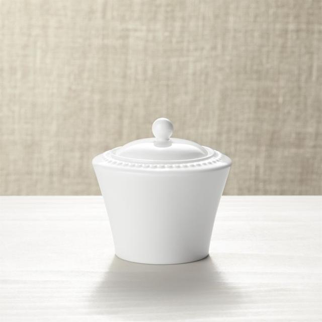 Staccato White Pearl Sugar Bowl with Lid
