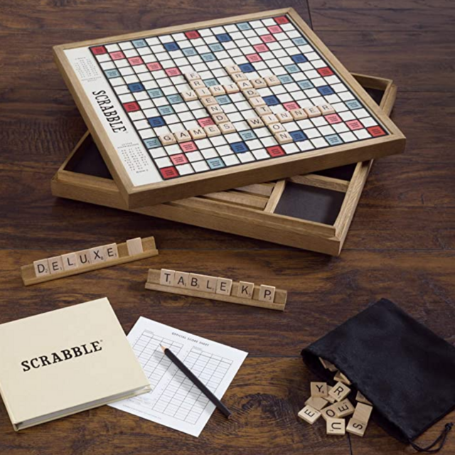 WS Game Company Scrabble Deluxe Vintage Edition with Rotating Game Board