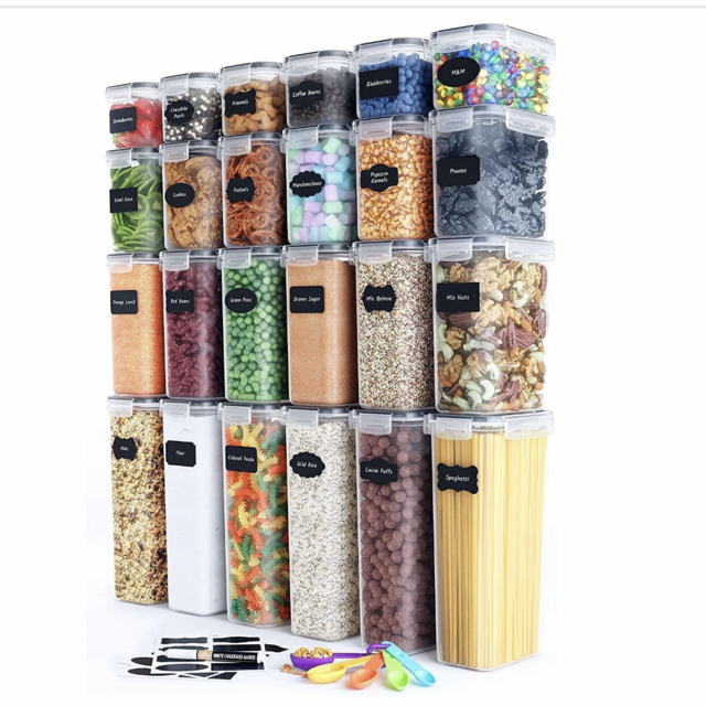 Airtight Food Storage Containers Set with Lids (24 Pack) for Kitchen and Pantry Organization - BPA Free Kitchen Canisters for Cereal, Rice, Flour & Oats - Free Marker and 24 Labels