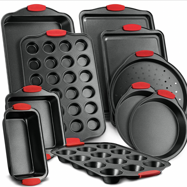 Nutrichef w/Heat Red Silicone Handles, Oven Safe, 10 Piece Set, Cookie Sheet