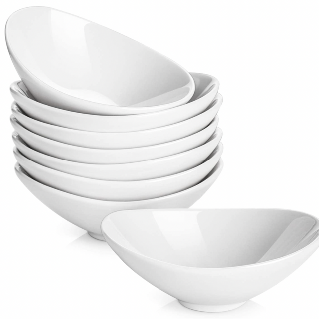 DOWAN Ceramic Dip Bowls, 3 Oz 8 Pack White Dipping Bowls, Mini Serving Bowls for Olive Dishes/Side Dishes, Sushi Soy Sauce Dish, Gravy Boat Porcelain Dipping Sauce Dish for BBQ and Party Dinner