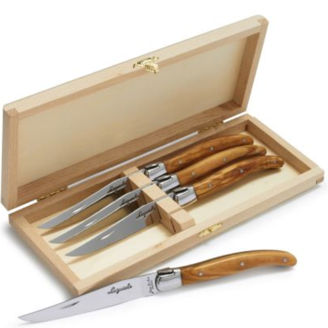 Dubost Laguiole Olivewood Steak Knives, Set of 4