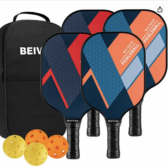 Beives Pickleball Paddles Pickle Ball Raquette Set of 4 Lightweight Pickleball Set, 4 Pickleball Rackets with 4 Balls Including Portable Carry Bag