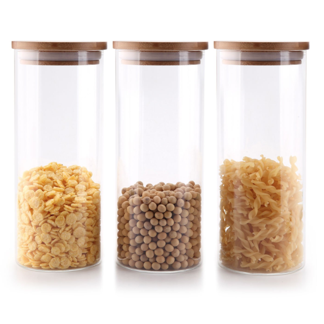 Glass Food Storage Canisters with Lids Set of 3