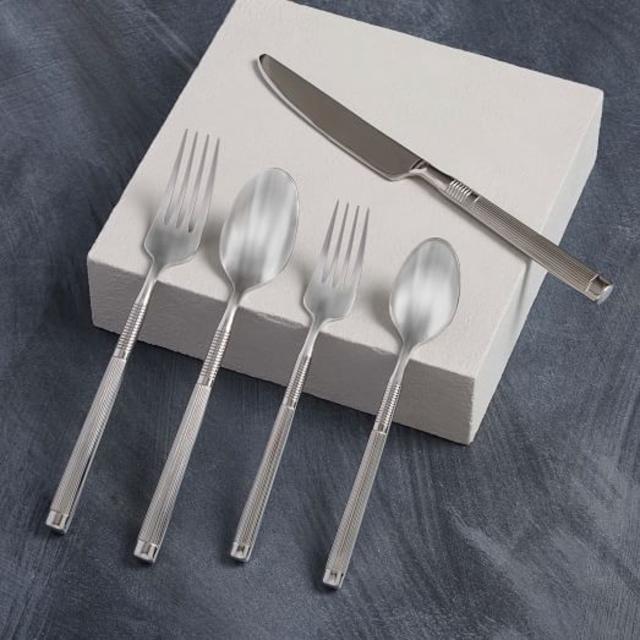 Sculpted Metal Flatware, Silver, 20 Piece Set