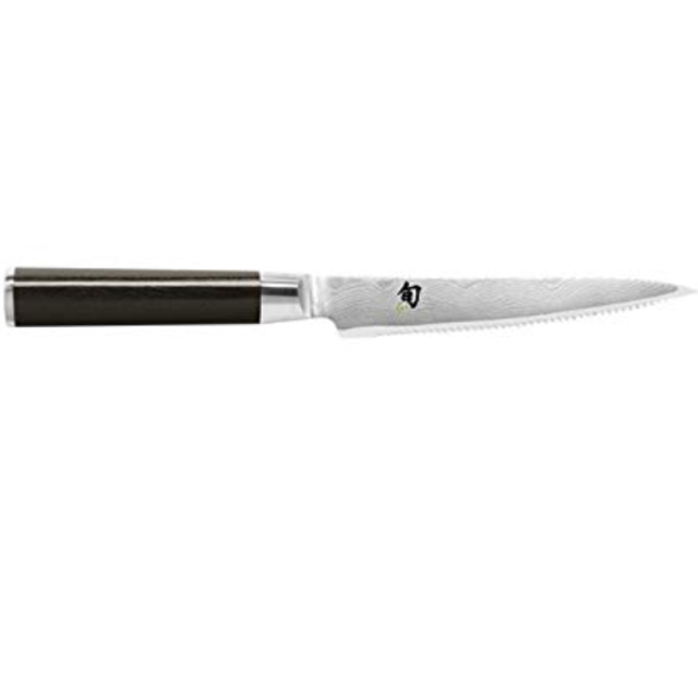 Shun Classic 6” Serrated Utility Knife with Ebony Pakka Wood Handle