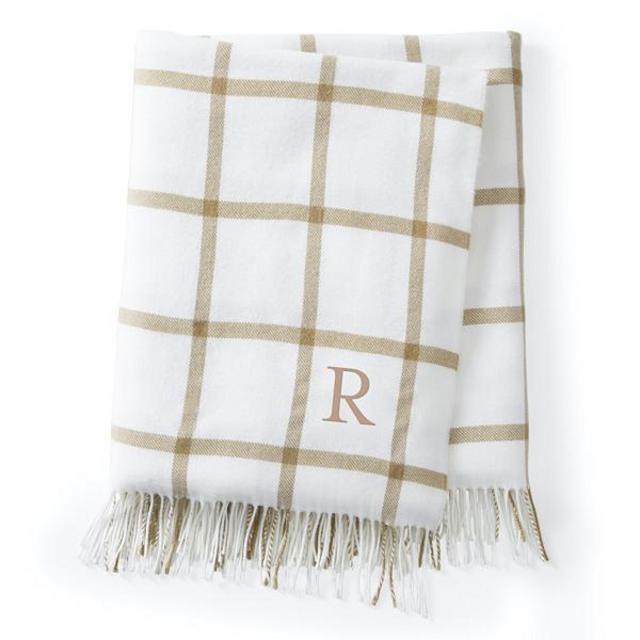 Italian Windowpane Throw Blanket-IVORY-CAMEL