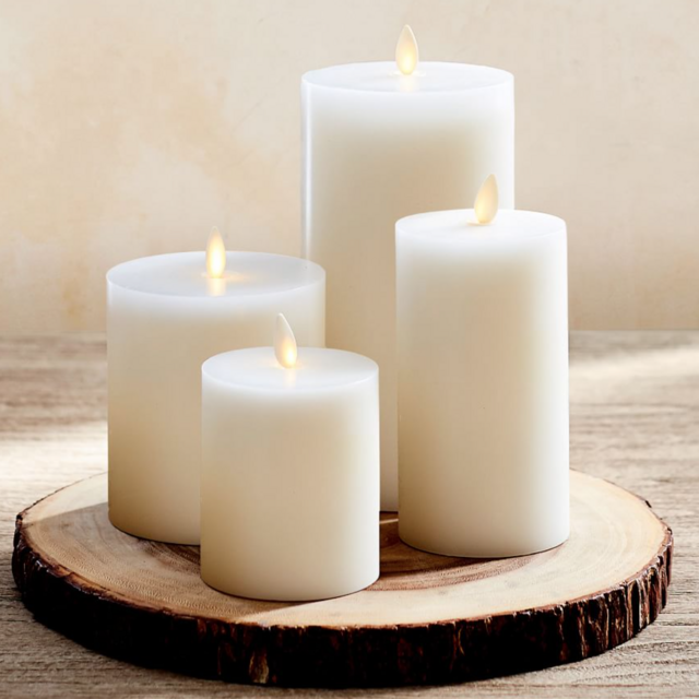 Premium Flickering Flameless Wax Pillar Candle, White - Mix set of 4 - 3X3, 3X6, 4X4.5, 4X8