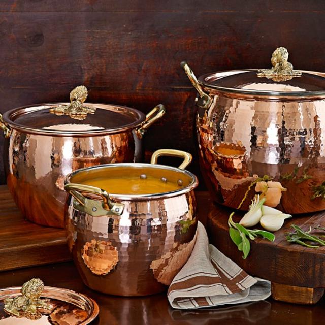 Ruffoni Copper Artichoke-Handle Stock Pots