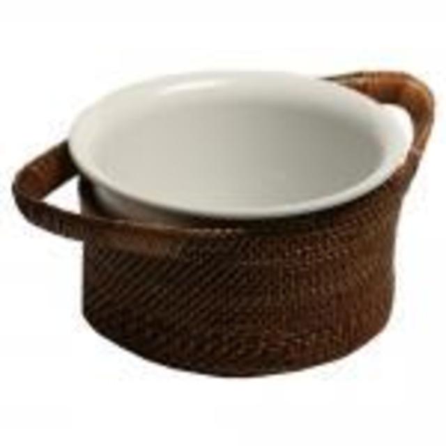 Calaisio Rattan Small Round White Soup/Souffle Dish-  LV Harkness & Company