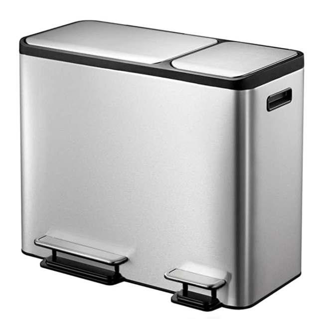 EKO Dual Compartment Stainless Steel Recycle Step Trash Can, 30L + 15L