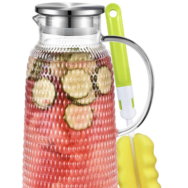 Aofmee Pitcher, 81oz Glass Pitcher, Water Pitcher with Lid, Iced Tea Pitcher Lemonade Pitcher, Glass Carafe for Cold or Hot Beverages, Sun Tea Jar, Easy Clean Heat Resistant Glass Jug for Juice, Milk