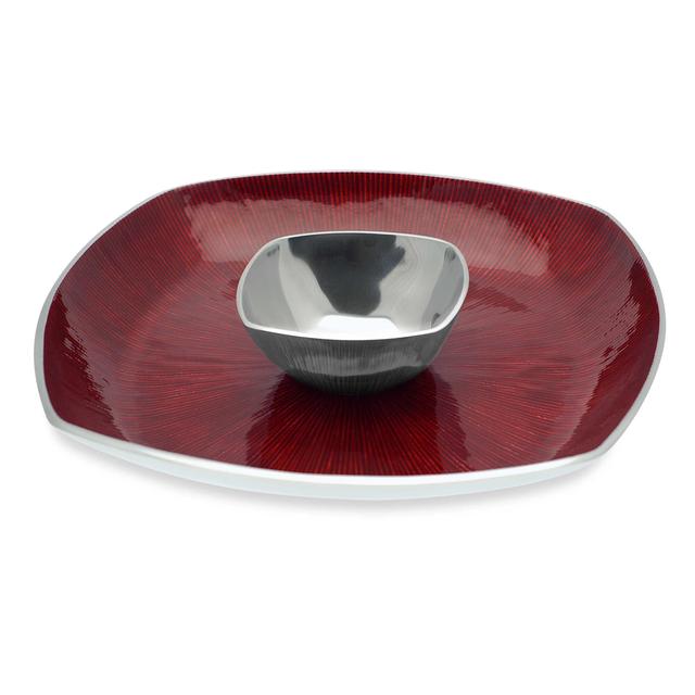 Simplydesignz Bodoni 2-Piece 14-Inch Chip & Dip Set in Ruby Red