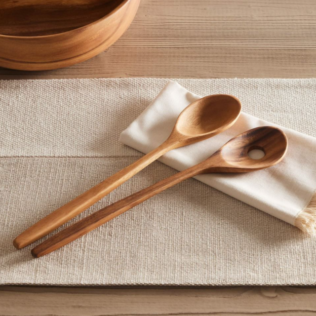 Organic Shaped Salad Servers, Acacia Wood, Set of 2