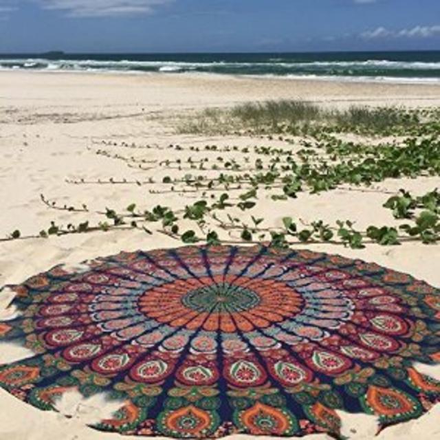 1 X Indian Mandala Round Roundie Beach Throw Tapestry Hippy Boho Gypsy Cotton Tablecloth Beach Towel , Round Yoga Mat