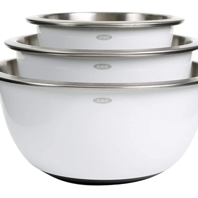 3-Piece Stainless-Steel Mixing Bowl Set, White