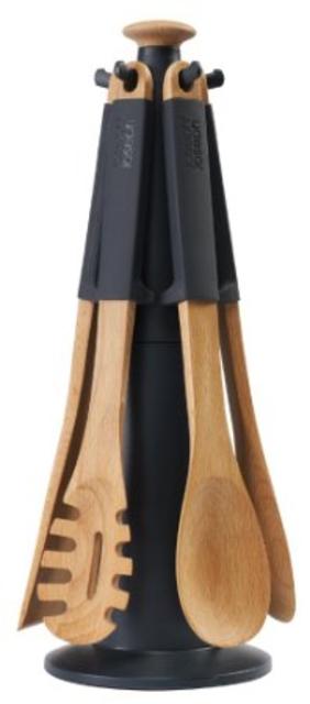 Joseph Joseph Elevate Wood Carousel Kitchen Tool Set with Rotating Stand, Grey