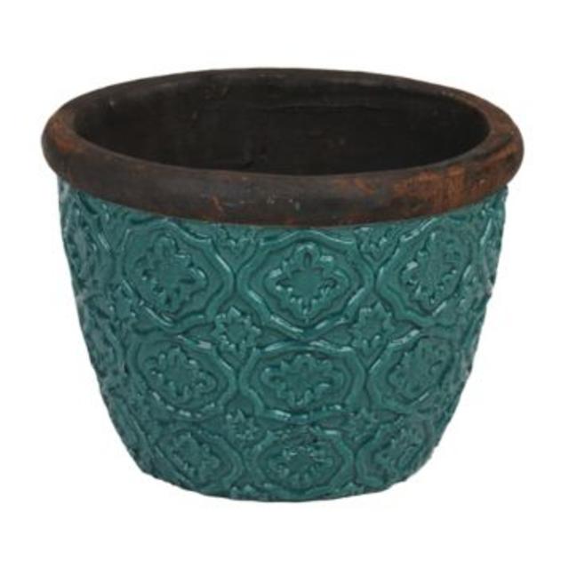Turquoise Geometric Ceramic Planter, 12 in.