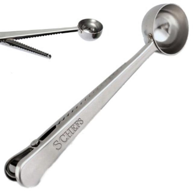 Schefs Premium Stainless Steel Coffee Scoop and Tea Scoop with Integrated Bag Clip