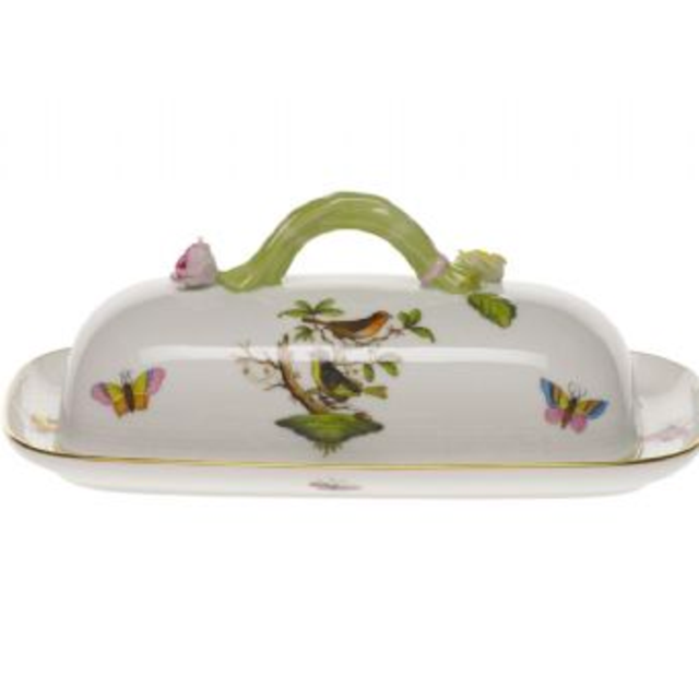 Herend Rothschild Bird Butter Dish with Branch