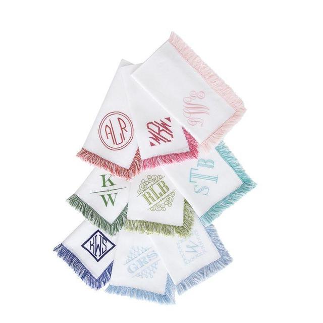 Halo Home Hibiscus Linens Fringe Dinner Napkin with Monogram
