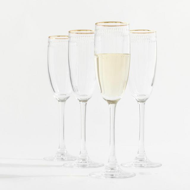 Etched Gold Rim Handcrafted Champagne Flutes - Set of 4 - Pottery Barn