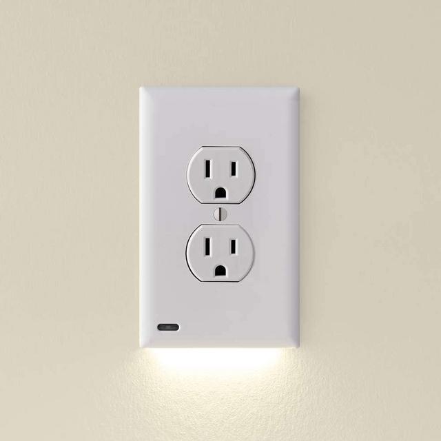 4 Pack - SnapPower GuideLight 2 for Outlets [New Version - LED Light Bar] - Night Light - Electrical Outlet Wall Plate With LED Night Lights - Automatic On/Off Sensor - (Duplex, White)