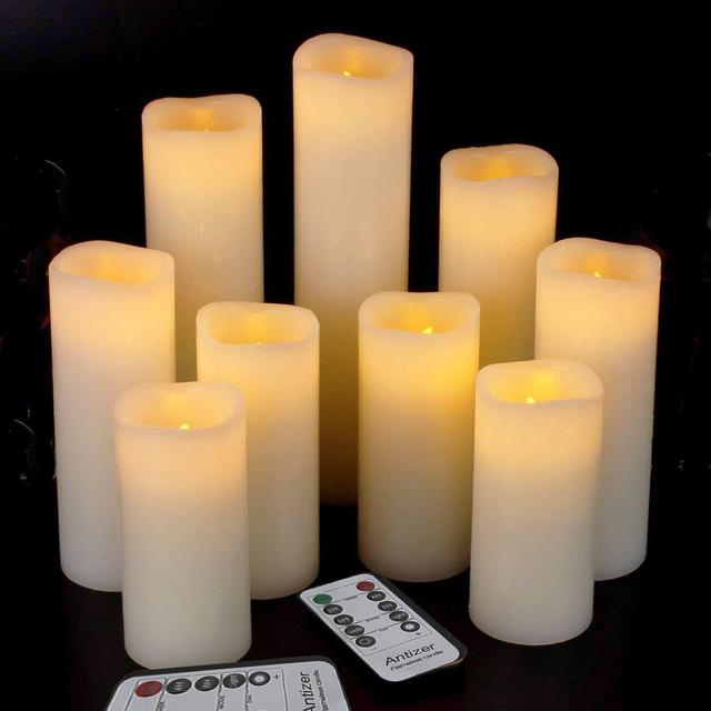 Antizer Flameless Candles Led Candles Pack of 9 (H 4" 5" 6" 7" 8" 9" x D 2.2") Ivory Real Wax Battery Candles with Remote Timer