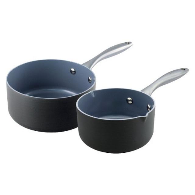 GreenPan Lima 2 Pack Hard Anodized Saucepan Set - Black 