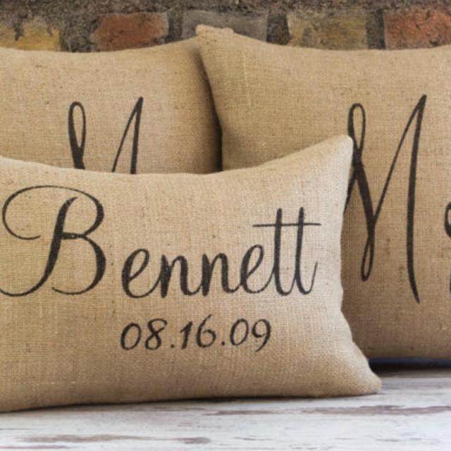 Burlap Mr and Mrs Pillow Personalized Wedding Gift, Family Name Pillow with Established Date, family pillow, date pillow, name pillow cover