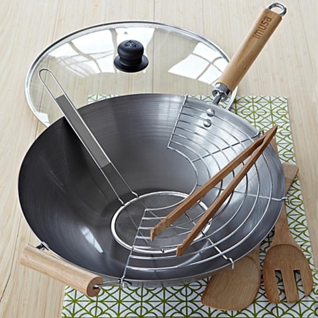 IMUSA® 7-Piece Natural Carbon Steel Wok Set