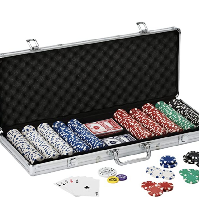 Fat Cat 11.5 Gram Texas Hold 'em Claytec Poker Chip Set with Aluminum Case, 500 Striped Dice Chips