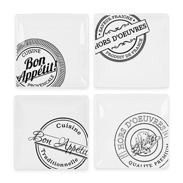 Everyday White® Bistro Black Square French Stamp Appetizer Plates (Set of 4)